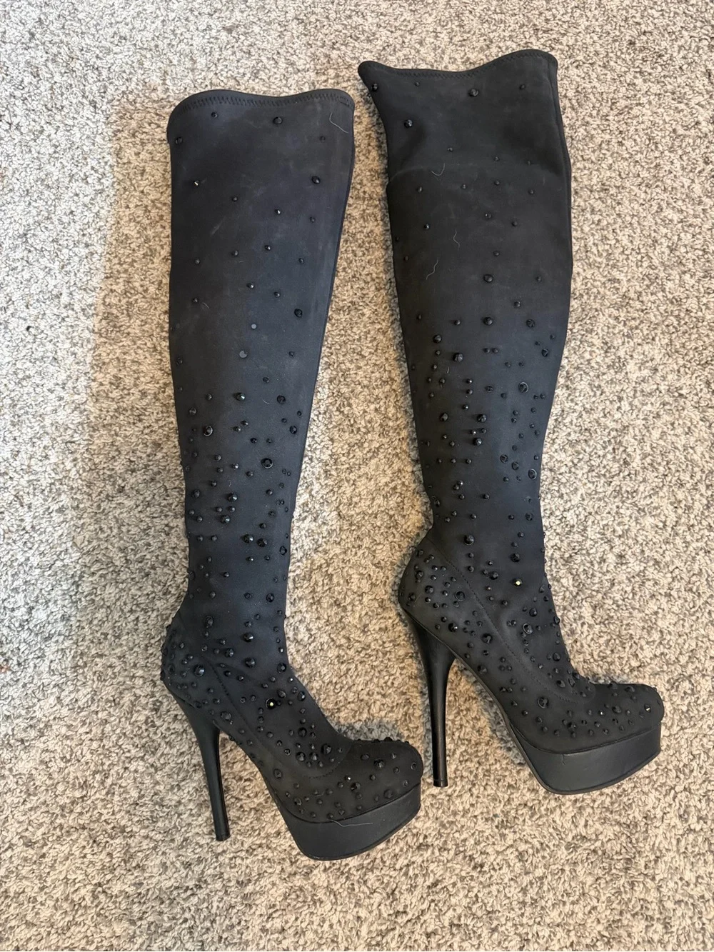 Black Embellished Over-the-Knee Platform Boots - Women